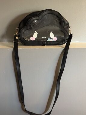 Black Cloud-Shaped Crossbody Bag with Cute Face Detail